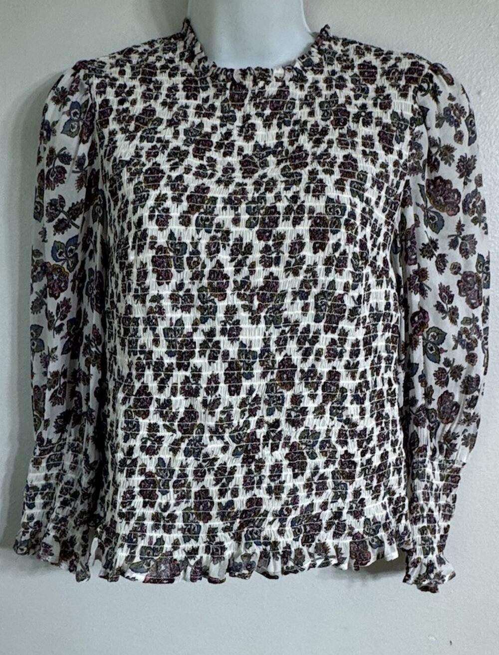 Veronica Beard Kali Blouse Women’s Size 0 Long Sleeve Floral Smocked Top Cottage